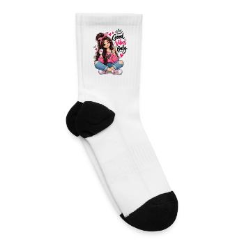 Cute girl with Coffee  - Tennis Socks - white - Right