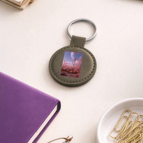 Cosmic Moon & Cosmos Flowers Art - Round Shaped Keychain