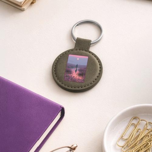 Ethereal Sunset Flower Field Art - Round Shaped Keychain