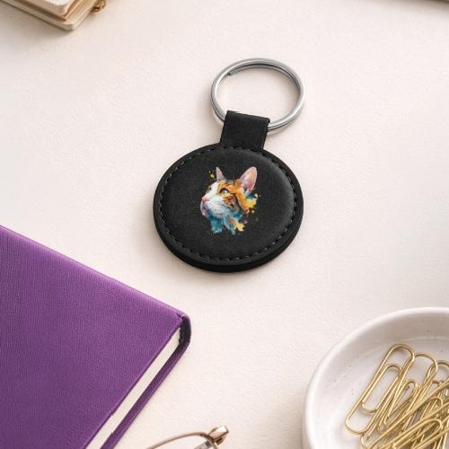 Cat: Feline Ink Burst - Round Shaped Keychain