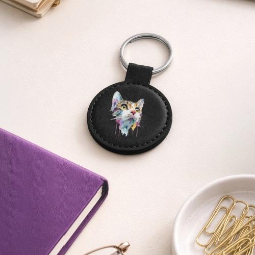 Chromatic Cat Splash - Round Shaped Keychain