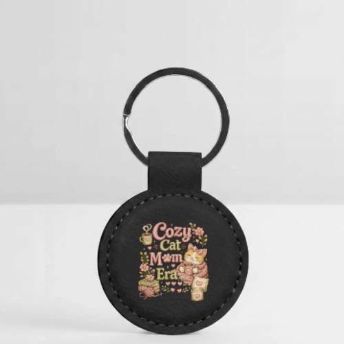 Cozy Cat Mom Era Faux Stitched Design - Round Shaped Keychain