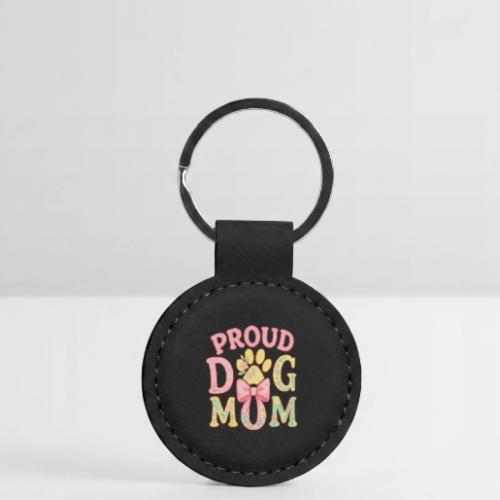 Proud Dog Mom Floral Paw Bow - Round Shaped Keychain