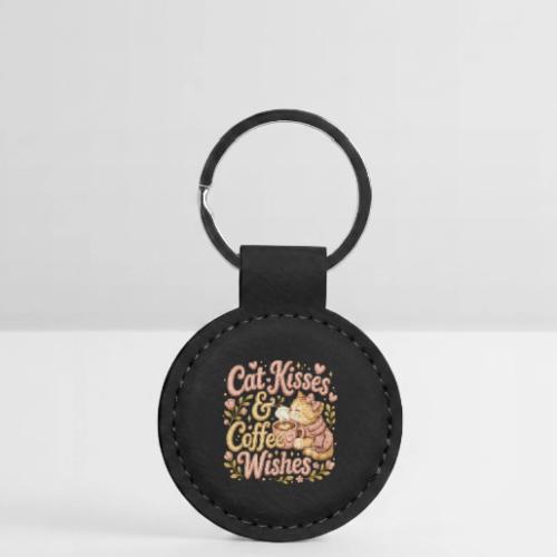 Cat Kisses & Coffee Wishes Faux Stitched - Round Shaped Keychain