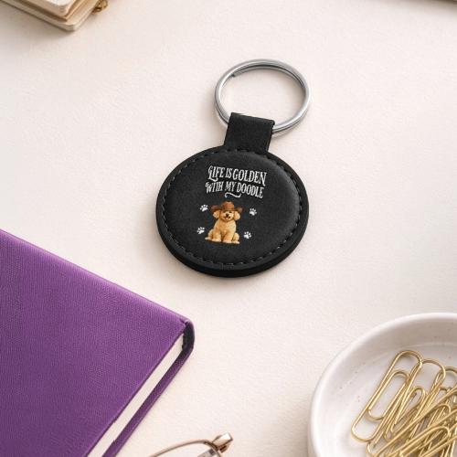Life Is Golden With My Doodle Cowboy Goldendoodle - Round Shaped Keychain