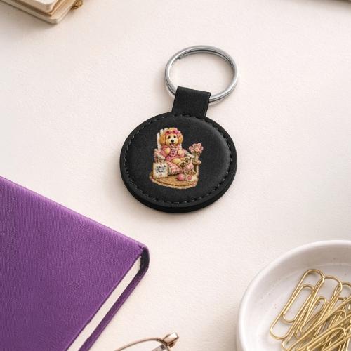 Just Enjoying Life Doodle Dog - Round Shaped Keychain