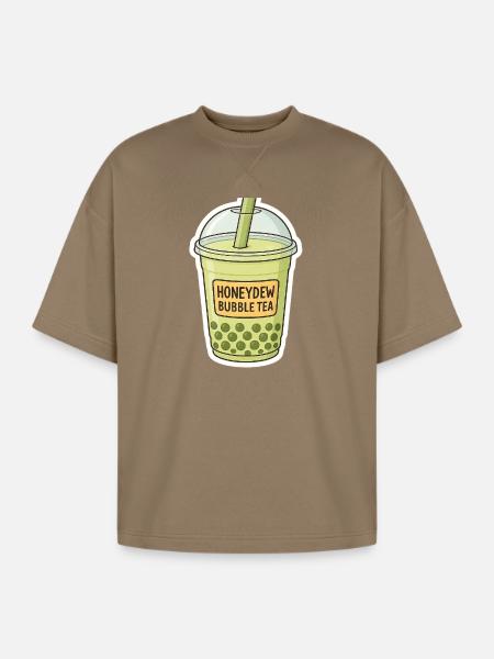 Honeydew Bubble Tea Illustration - Oversized Unisex Short Sleeve Sweatshirt - light brown
