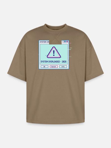 Glitchy System Overload 2026 - Oversized Unisex Short Sleeve Sweatshirt - light brown