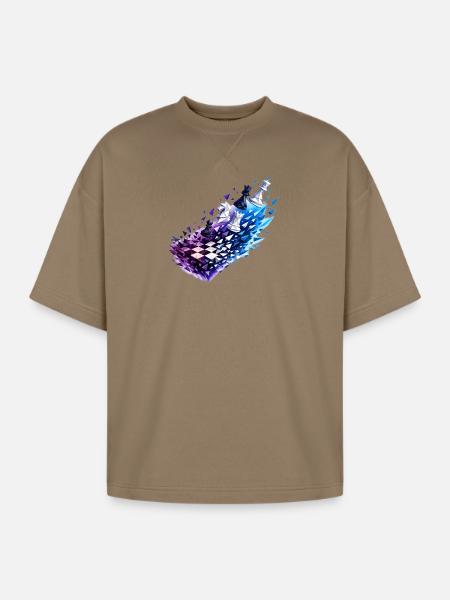 Chromatic Chess Glyph Burst - Oversized Unisex Short Sleeve Sweatshirt - light brown