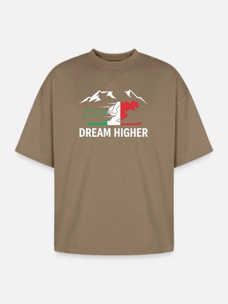 Dream Higher Alpine Skier - Oversized Unisex Short Sleeve Sweatshirt - light brown