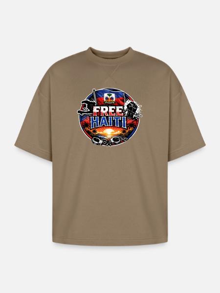 Free Haiti - Oversized Unisex Short Sleeve Sweatshirt - light brown