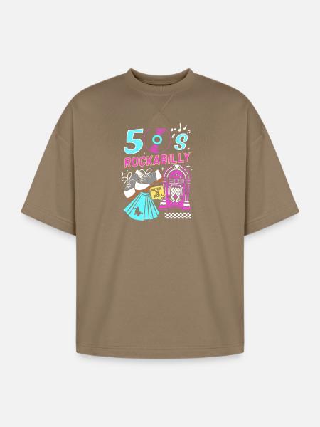 Sock Hop Party Rockabilly - Oversized Unisex Short Sleeve Sweatshirt - light brown