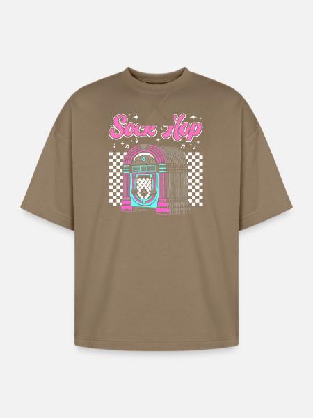 950s Party Sock Hop - Oversized Unisex Short Sleeve Sweatshirt - light brown