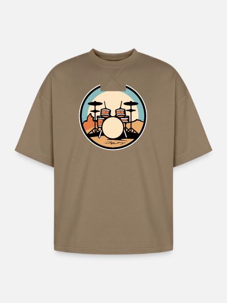 Drum Kit Artwork - Oversized Unisex Short Sleeve Sweatshirt - light brown