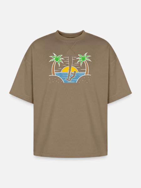 Beach Water Sports Windsurfing - Oversized Unisex Short Sleeve Sweatshirt - light brown
