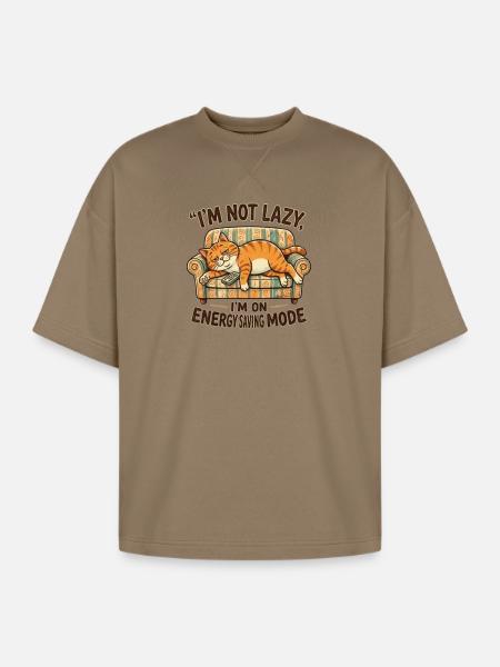 Lazy_Cat - Oversized Unisex Short Sleeve Sweatshirt - light brown