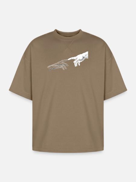 Human and Digital Reach - Oversized Unisex Short Sleeve Sweatshirt - light brown