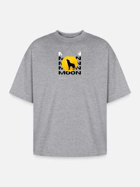 Howling Wolf Full Moon Graphic - Oversized Unisex Short Sleeve Sweatshirt - heather gray