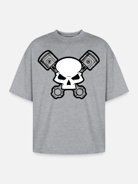 Skull and Pistons - Oversized Unisex Short Sleeve Sweatshirt - heather gray