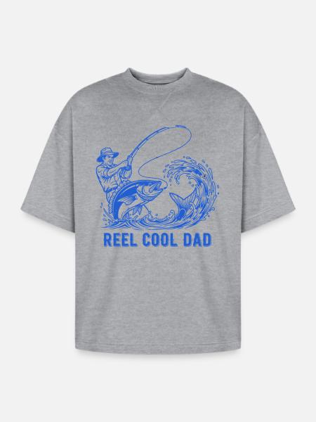 Reel Cool Dad Fishing - Oversized Unisex Short Sleeve Sweatshirt - heather gray