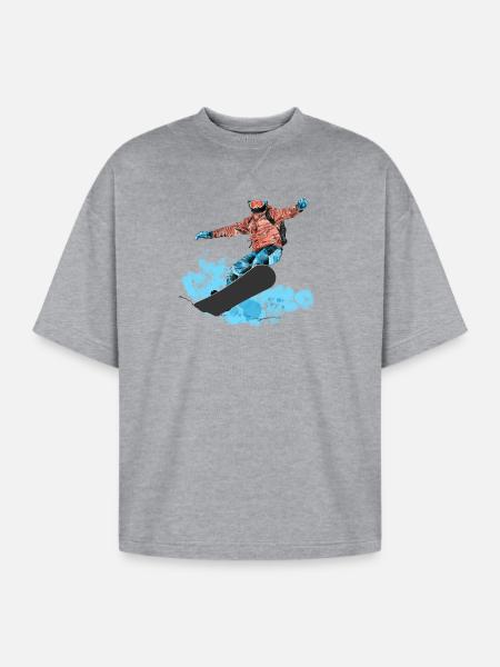 Snowboard Jump Neon Splash - Oversized Unisex Short Sleeve Sweatshirt - heather gray