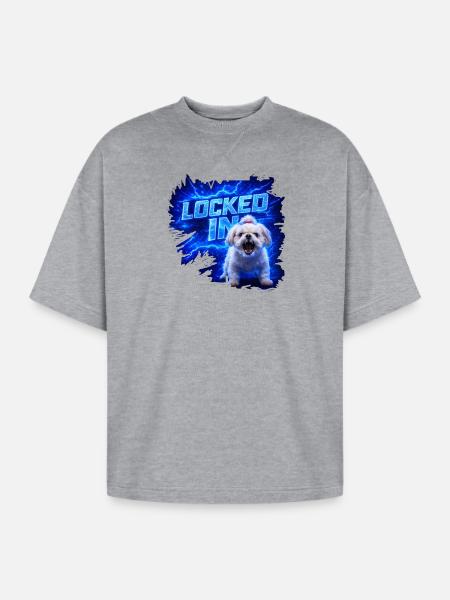 Locked In Pup Power - Oversized Unisex Short Sleeve Sweatshirt - heather gray
