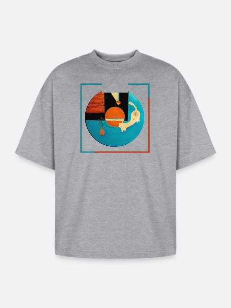Abstract Cat Orbit Circle - Oversized Unisex Short Sleeve Sweatshirt - heather gray