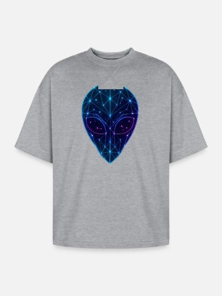 Neon Geometric Alien Face - Oversized Unisex Short Sleeve Sweatshirt - heather gray
