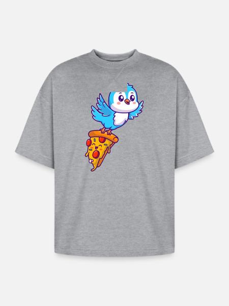 Pizza Pal Penguin on Slice - Oversized Unisex Short Sleeve Sweatshirt - heather gray