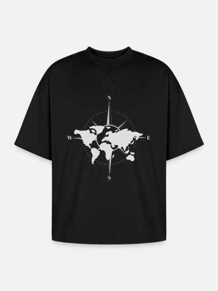World map and compass - Oversized Unisex Short Sleeve Sweatshirt - black