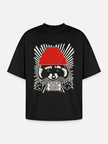 Raccoon DEVO Hat Poster – Bold Political Art Print - Oversized Unisex Short Sleeve Sweatshirt - black