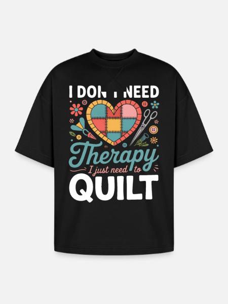Therapy Quilt Heart Patch - Oversized Unisex Short Sleeve Sweatshirt - black