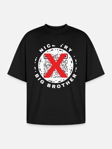 Nice Try Big Brother Privacy QR Code Design - Oversized Unisex Short Sleeve Sweatshirt - black