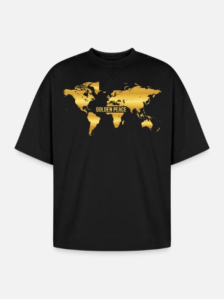 Golden Peace World Map - Oversized Unisex Short Sleeve Sweatshirt - black