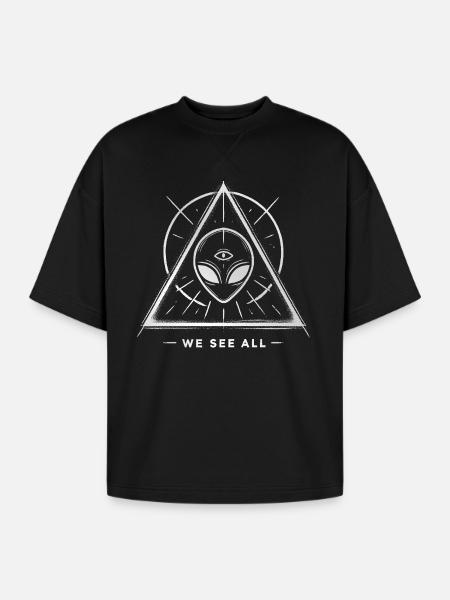 Alien Symbol We See All Cosmic Mystery Tee - Oversized Unisex Short Sleeve Sweatshirt - black