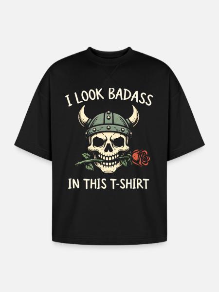 Badass Skull Viking Tee - Oversized Unisex Short Sleeve Sweatshirt - black