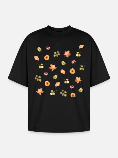 Autumn Meadow Floral Scatter - Oversized Unisex Short Sleeve Sweatshirt - black