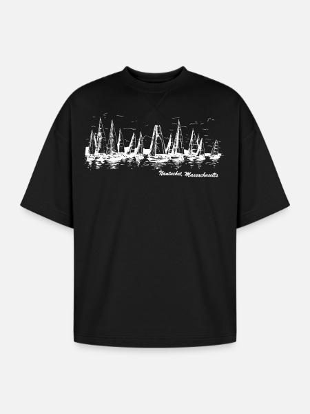 Nantucket, Massachusetts - Oversized Unisex Short Sleeve Sweatshirt - black
