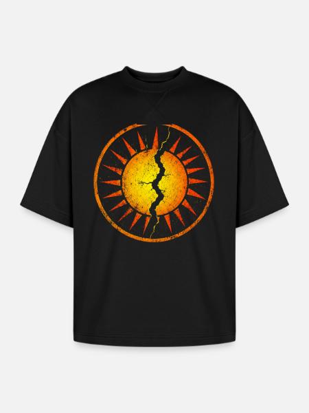 Cracked Sunburst Emblem - Oversized Unisex Short Sleeve Sweatshirt - black