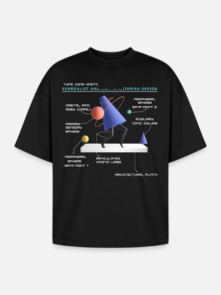Retro Futuristic Cone Kinetic Construct T-shirt - Oversized Unisex Short Sleeve Sweatshirt - black