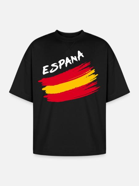 Espana Spain Spanish Flag Brush Design - Oversized Unisex Short Sleeve Sweatshirt - black