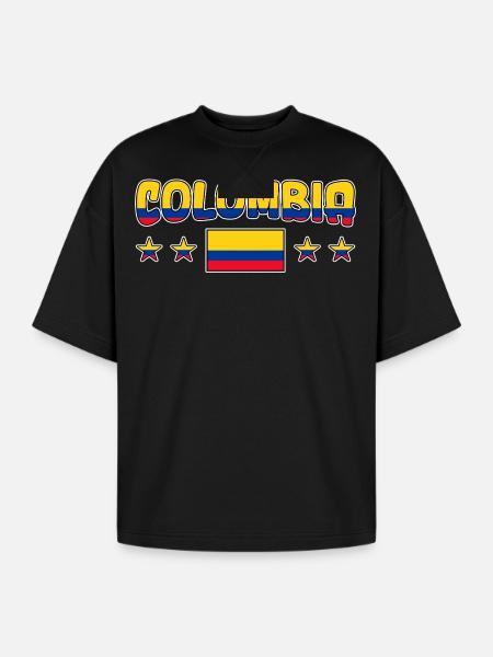 Colombia Flag Stars Graphic Tee - Oversized Unisex Short Sleeve Sweatshirt - black