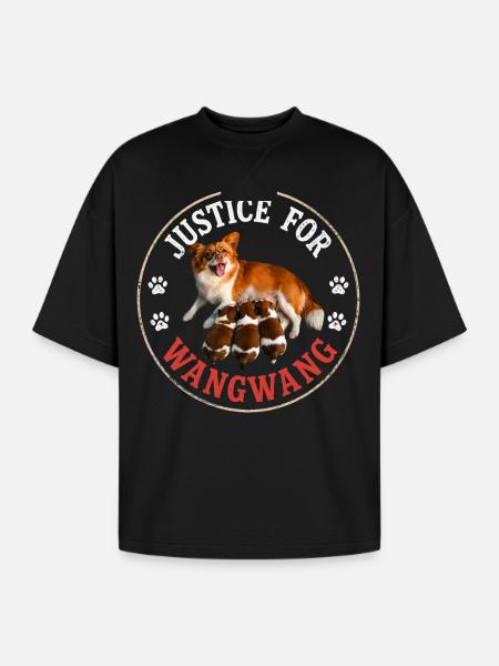 Justice For Wangwang Dog - Oversized Unisex Short Sleeve Sweatshirt - black