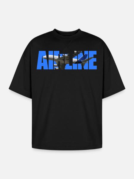 Airline Bold Cutout Jet Art - Oversized Unisex Short Sleeve Sweatshirt - black