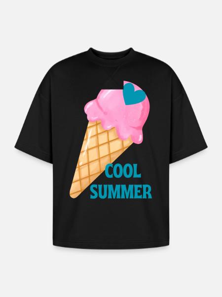 Ice Cream Heart Summer Vibe - Oversized Unisex Short Sleeve Sweatshirt - black
