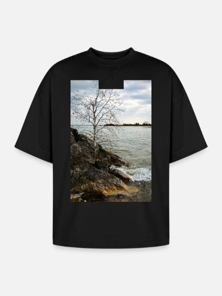 tiny tree on shore - Oversized Unisex Short Sleeve Sweatshirt - black