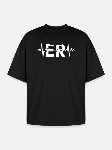 ER Pulse ECG Logo Tee - Oversized Unisex Short Sleeve Sweatshirt - black
