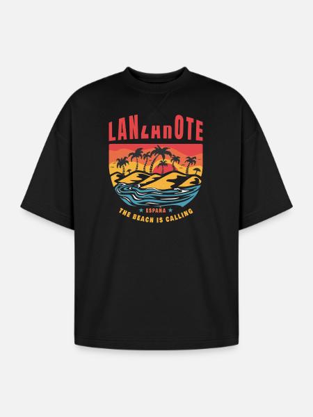 Lanzarote Espana beach design - Oversized Unisex Short Sleeve Sweatshirt - black