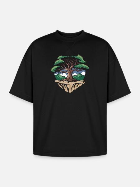 Floating Harmony Tree - Oversized Unisex Short Sleeve Sweatshirt - black