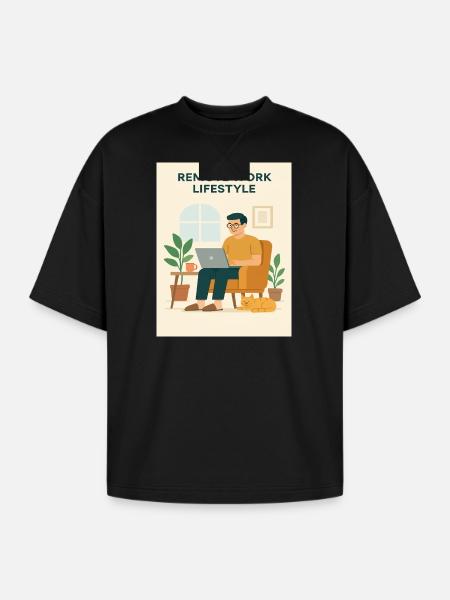 Remote Work Lifestyle Illustration - Oversized Unisex Short Sleeve Sweatshirt - black